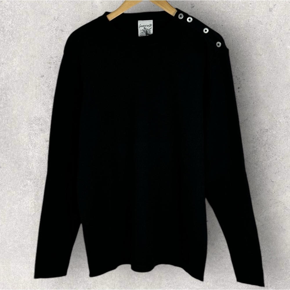 NEW SNS Herning 100% Merino Wool Button Shoulder Sweater Black Knit Mens Size L - Picture 12 of 16